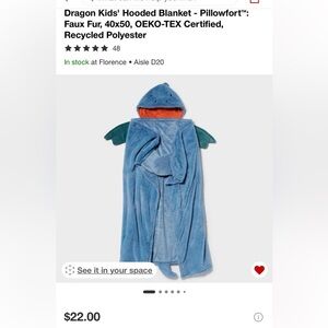 Pillowfort Dragon Kids' Hooded Blanket - Blue and Green